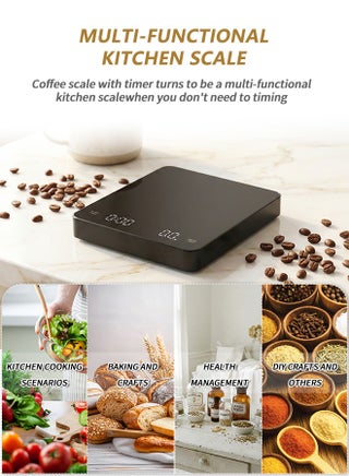 Digital Kitchen Scale Rechargeable， Coffee Scale with Timer - Digital Multifunction Weighing Scale with 3kg/0.1g High Precision - Pour Over Drip - Espresso Scale with Bright LCD Display,with Silicone Non-slip Pad,Black - view 3